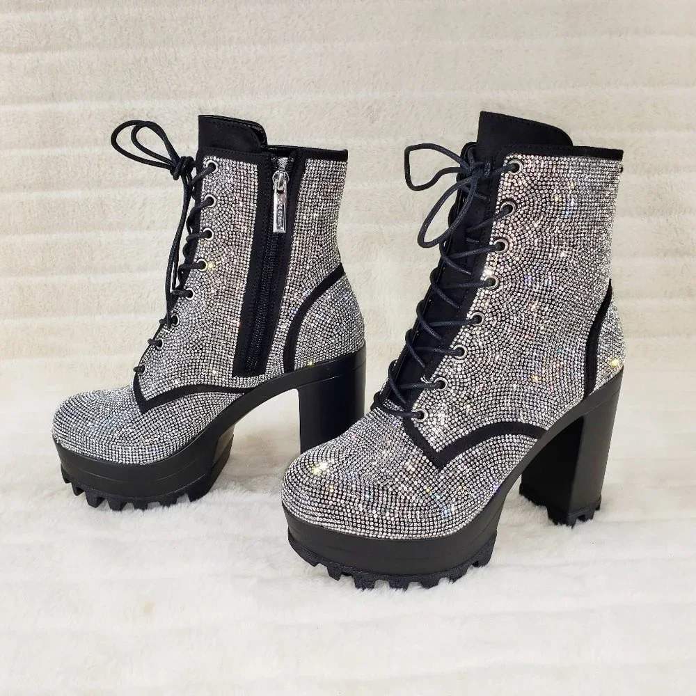 Cape Robbin Silver Crystal Lace-Up Platform Ankle Boots - Picture 11 of 15